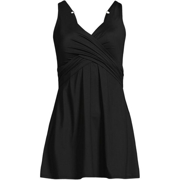 Land's End Plus Standard Slendersuit Wrap MiniDress One piece swimsuit Black Var - Picture 9 of 15